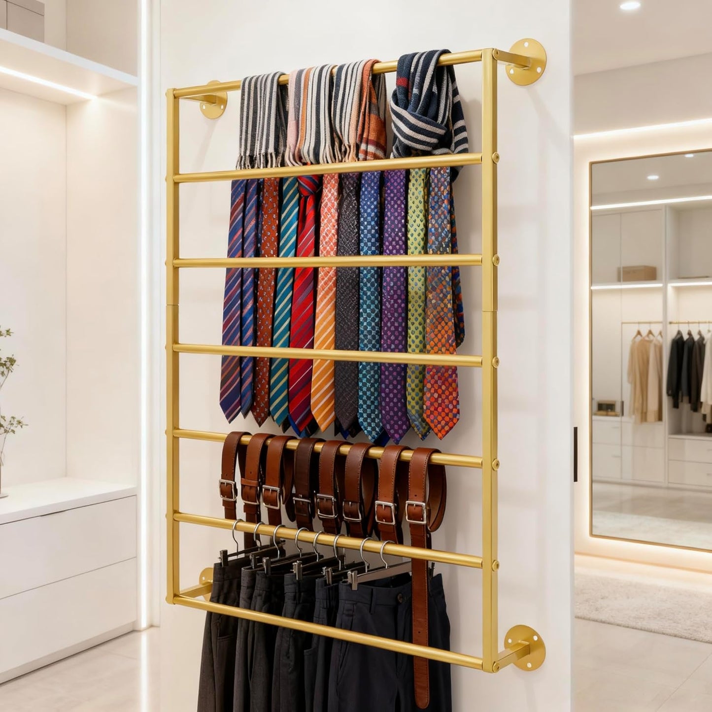 Wall Mounted Display Rack, 7-Layer Wrapping Paper Ribbon Organizer Scarves Tie & Scarf Rack Belts Towel Holder Necktie Hijab Stand Metal Shelving for Home, Retail Stores, Flower Shop