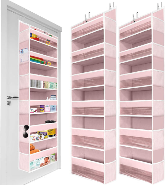 HOMELUX THEORY Over The Door Organizer Hanging - 50lbs Load 6 Large Front & 12 Side Pockets, 2 Pack Over The Door Shoe Organizer, Hanging Closet Organizer For Toys, Diaper, Purse, Sewing (Baby Pink)