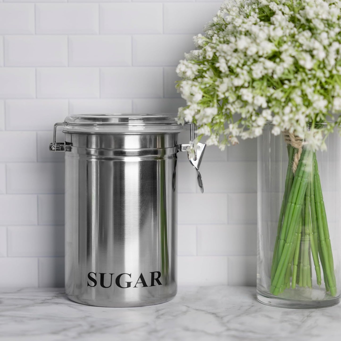 Fox Run Stainless Steel Sugar Container, 62 oz Canister with Airtight and Transparent Lid