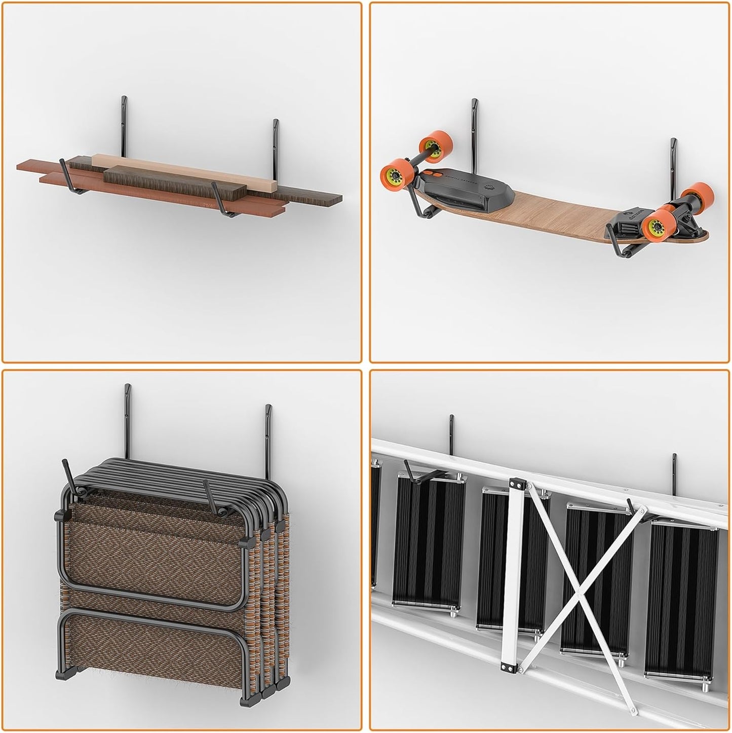TORACK Kayak Storage Rack, Kayak Wall Mount for Garage Indoor/Outdoor Lightweight Kayaks Holders for Surfboards, Skis, Snowboards, Paddle Boards Holds Up to 50 lbs(Pack of 6)