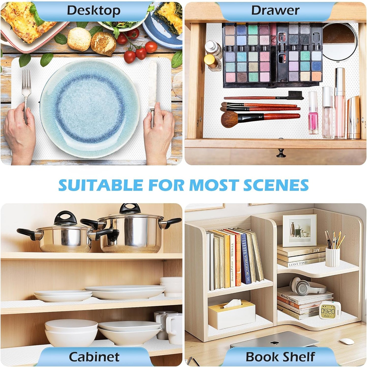 Drawer Liners, Waterproof Shelf Liner, Anti-Slip Non-Adhesive BPA Free Kitchen Cupboard Cabinet Liner Refridge Fridge Mats Sink Protector Strong Durable for Home (White/23.6in x 20Ft)