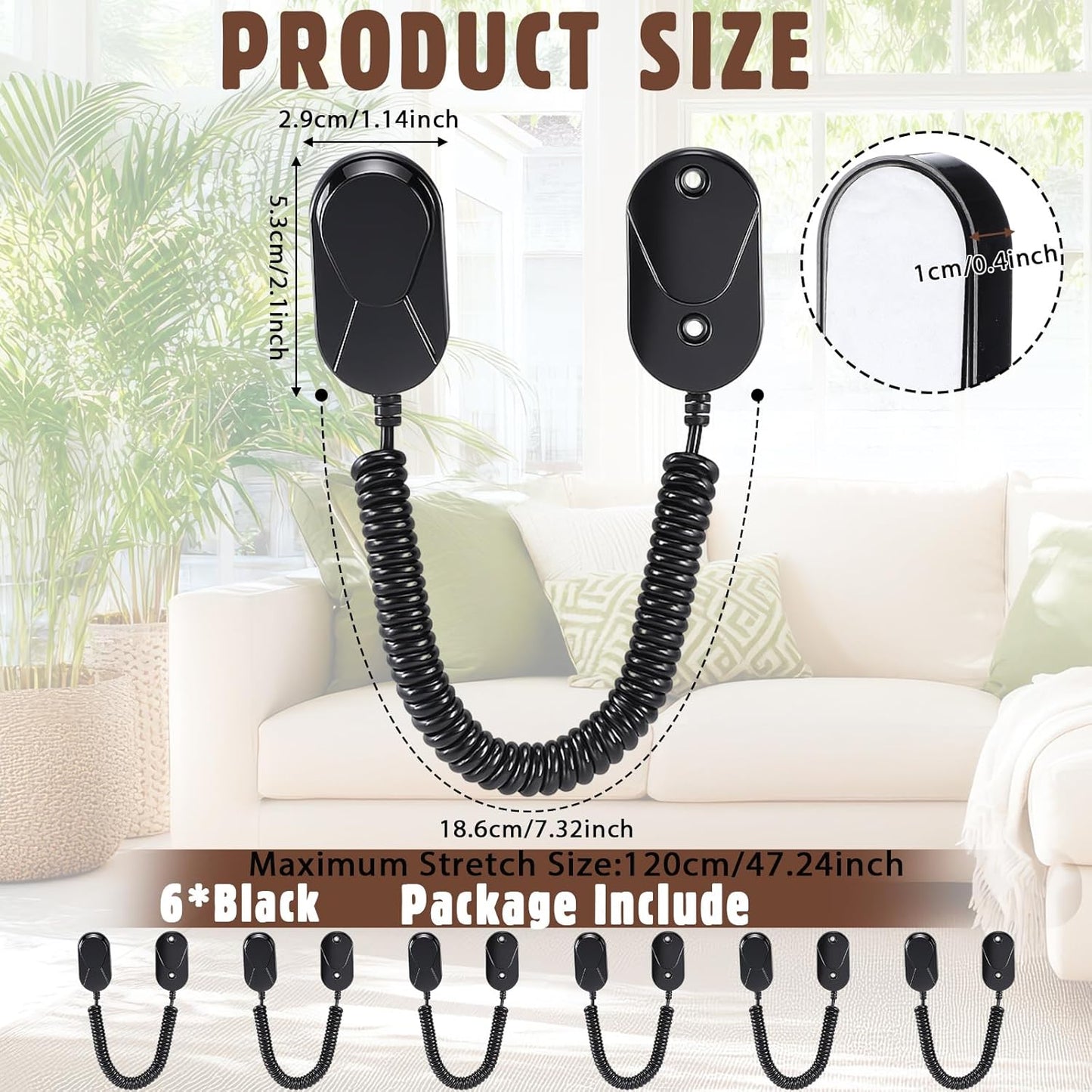 Novabright 6 Pack Magnetic Remote Leash Control Holder with Security Cable, Anti Loss Design Wall Mount Adhesive Organizer for Easy Installation Stable Suitable for TV Fan and Air Conditioner Remotes