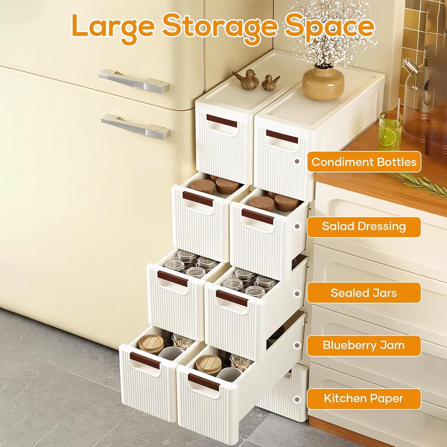 5 Drawers Slim Bathroom Storage Cabinet Dresser, Narrow Plastic Rolling Cart Organizer with Drawers, for Small Spaces, Kitchen, Laundry, Office, Bedroom, White
