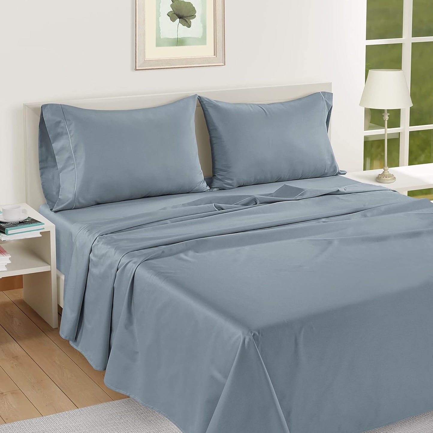 LANE LINEN Pillow Case Covers King Set of 2 100% Egyptian Cotton Sateen Soft Cool & Smooth 1000 Thread Count Cases - French Blue
