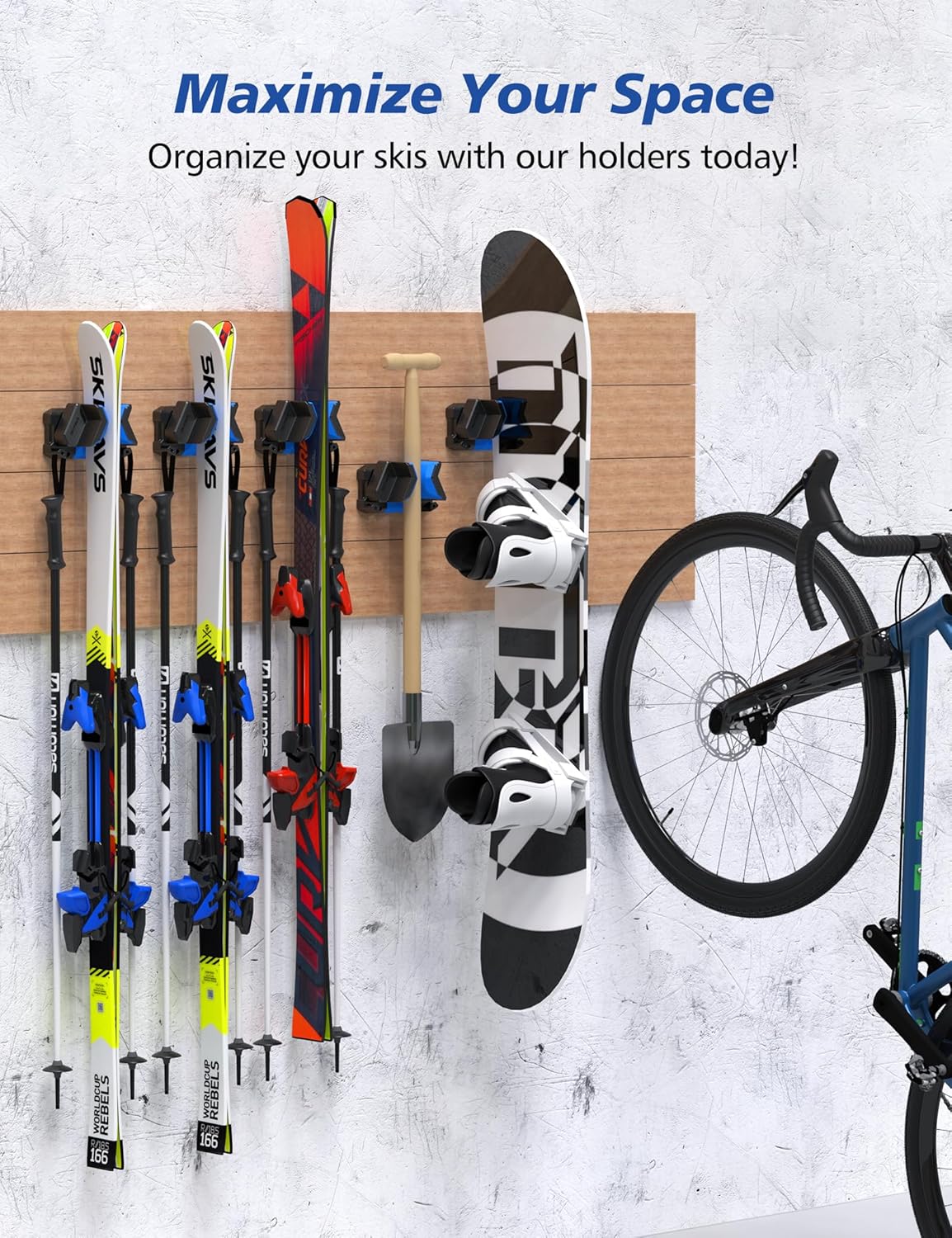 Ski & Snowboard Wall Rack, Ski Wall Mount & Ski Rack Wall Mount for Garage Space-Saving, Winter Gear Organizer, Fits Any Ski or Snowboard, Nonslip Ski Holders, Garage Organization, 6 Pack