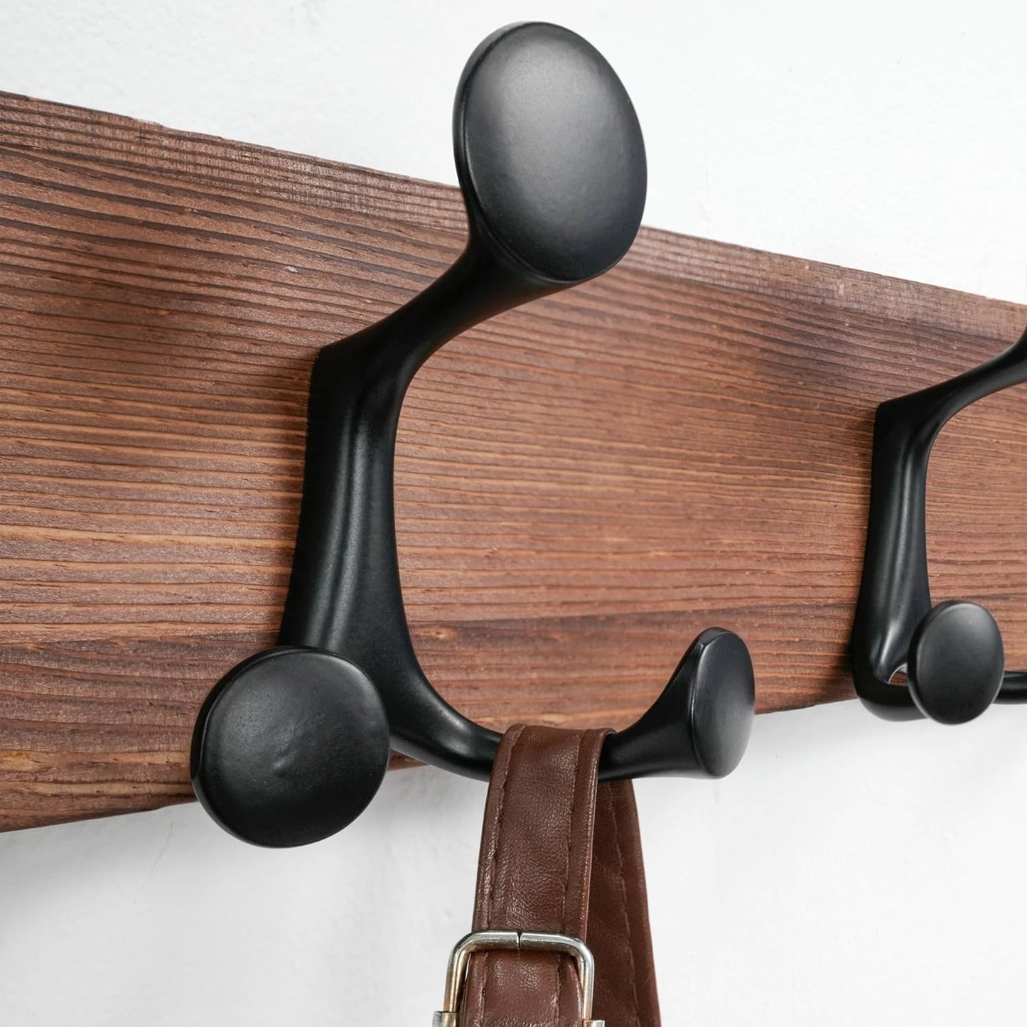 SKOLOO 24-Inch Wood Coat Rack Wall Mount with 4 Triple Hooks - Ideal for Family Entrances, Classrooms, and Pet Supplies Storage - Perfect Coat Hooks for Wall,Charred Golden Brown