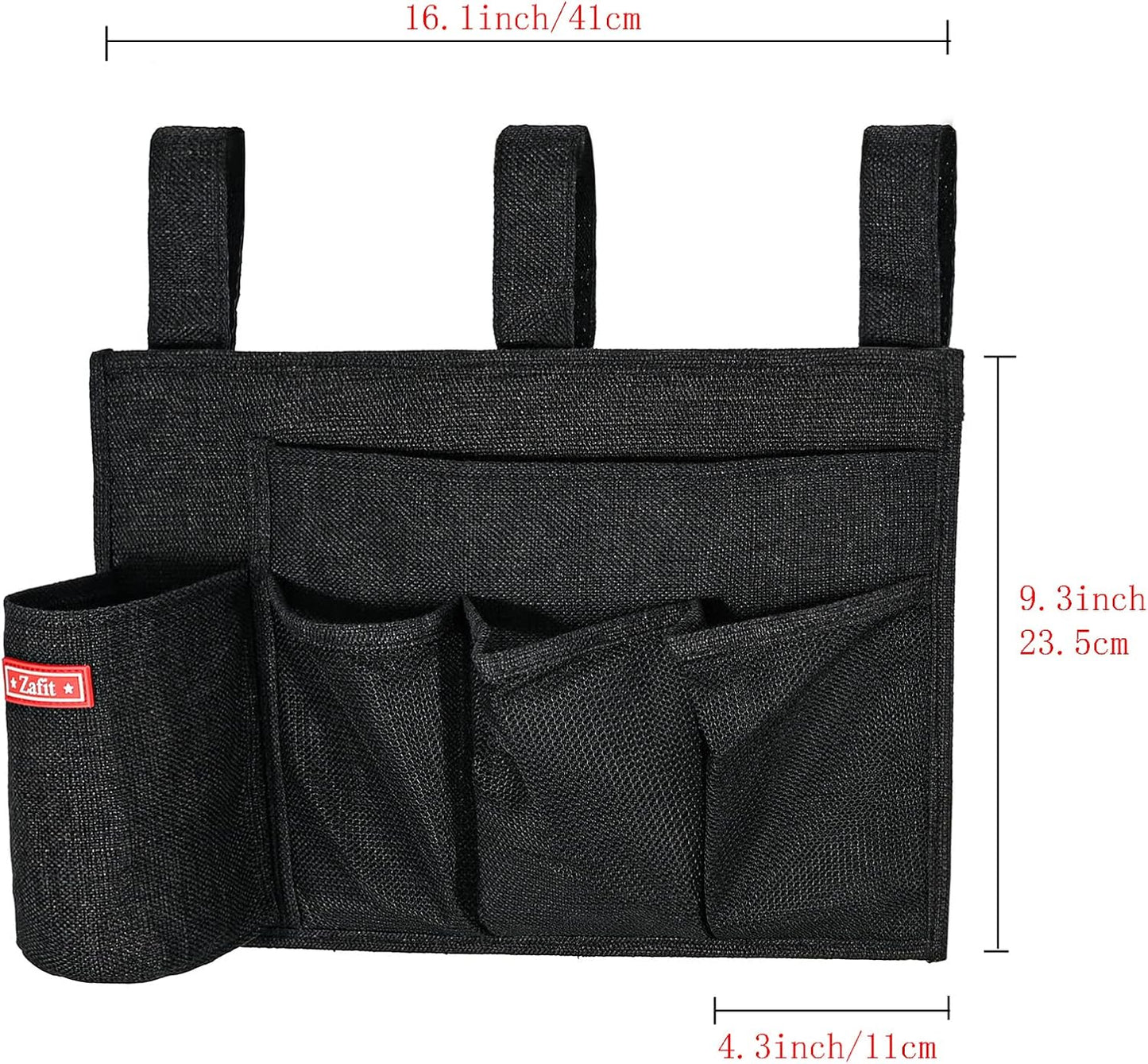Linen Bedside Caddy, Bedside Storage Organizer for Hospital Beds, College Dorm Rooms or Baby Bed (5 Pockets-Black)