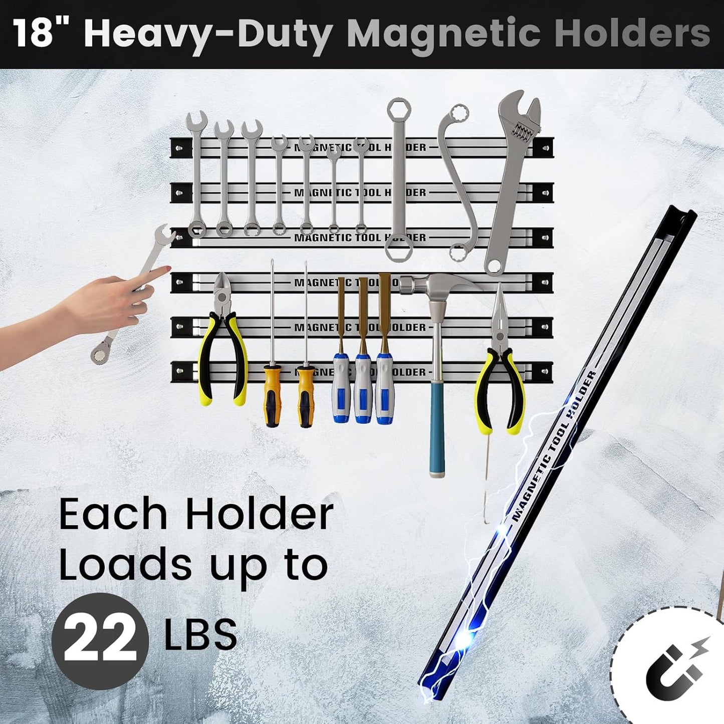 Goplus 6PCS 18" Magnetic Tool Holder, Wall Mounted 176LBS Capacity Magnetic Tool Organizer, Heavy Duty Metal Tool Rack, Tool Magnet Bar, Magnetic Tool Holder Strip for Garage Workshop