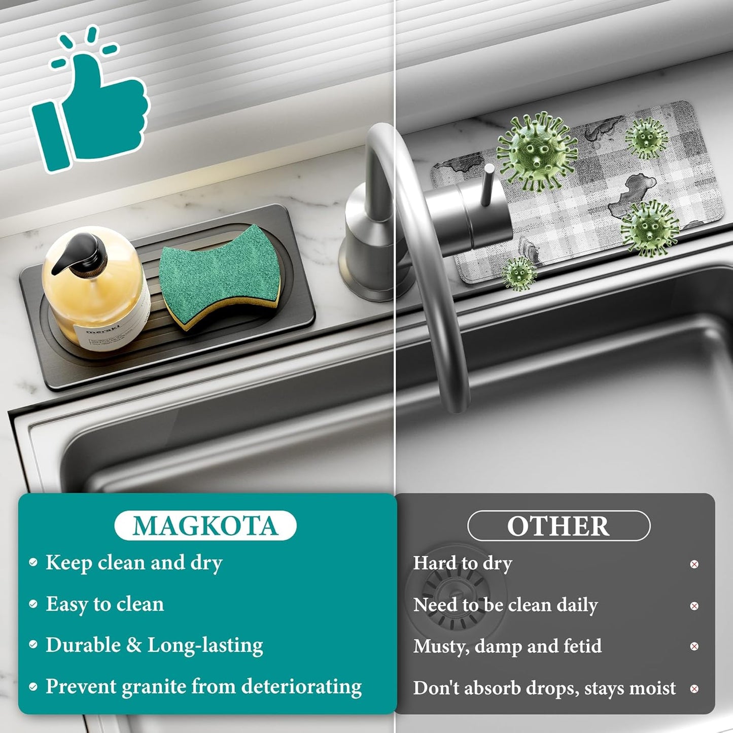 Water Absorbing Stone Tray for Sink, Quick Drying Diatomite Bathroom Tray Countertop, Stone Drying Mat for Kitchen Counter Faucet, Soap Dish Dispenser Vanity Organizer, Dark Grey-A-8.3" x 4"