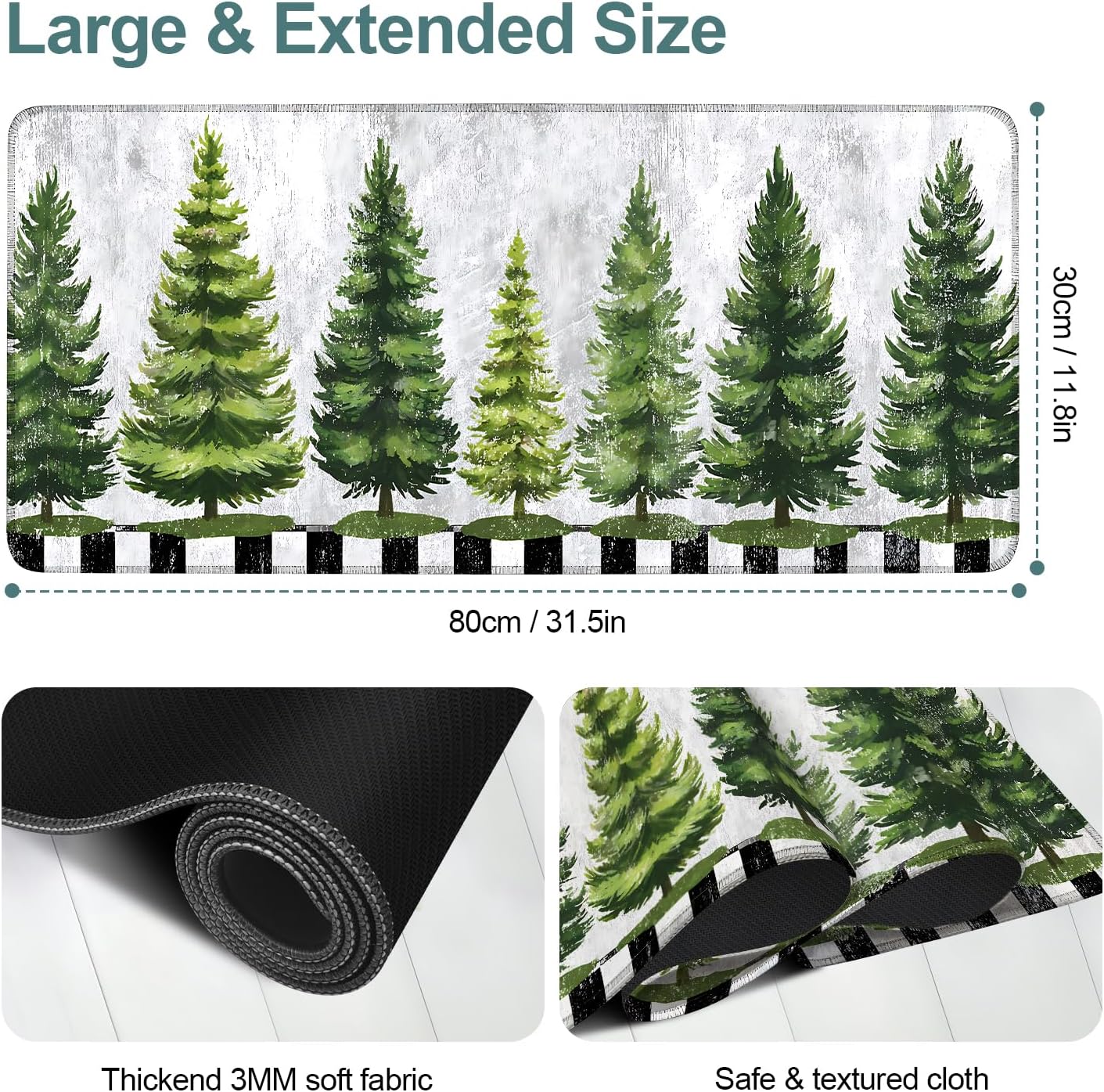 Christmas Tree Gaming Mouse Pad 31.5"x11.8"Desk Mat Anti-Slip Rubber Base & Durable Stitched Edges for Gamers Smooth Mouse Writing Surface for Desk Office/Home