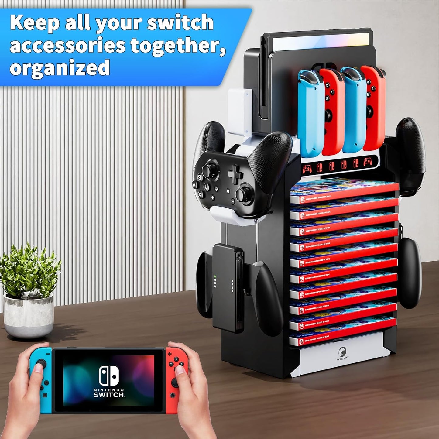 Switch Organizer Station with Controller Charger, Multifunctional Storage Stand for Nintendo Switch Dock with Controller Holder, Joy con Charging Dock and OLED Console