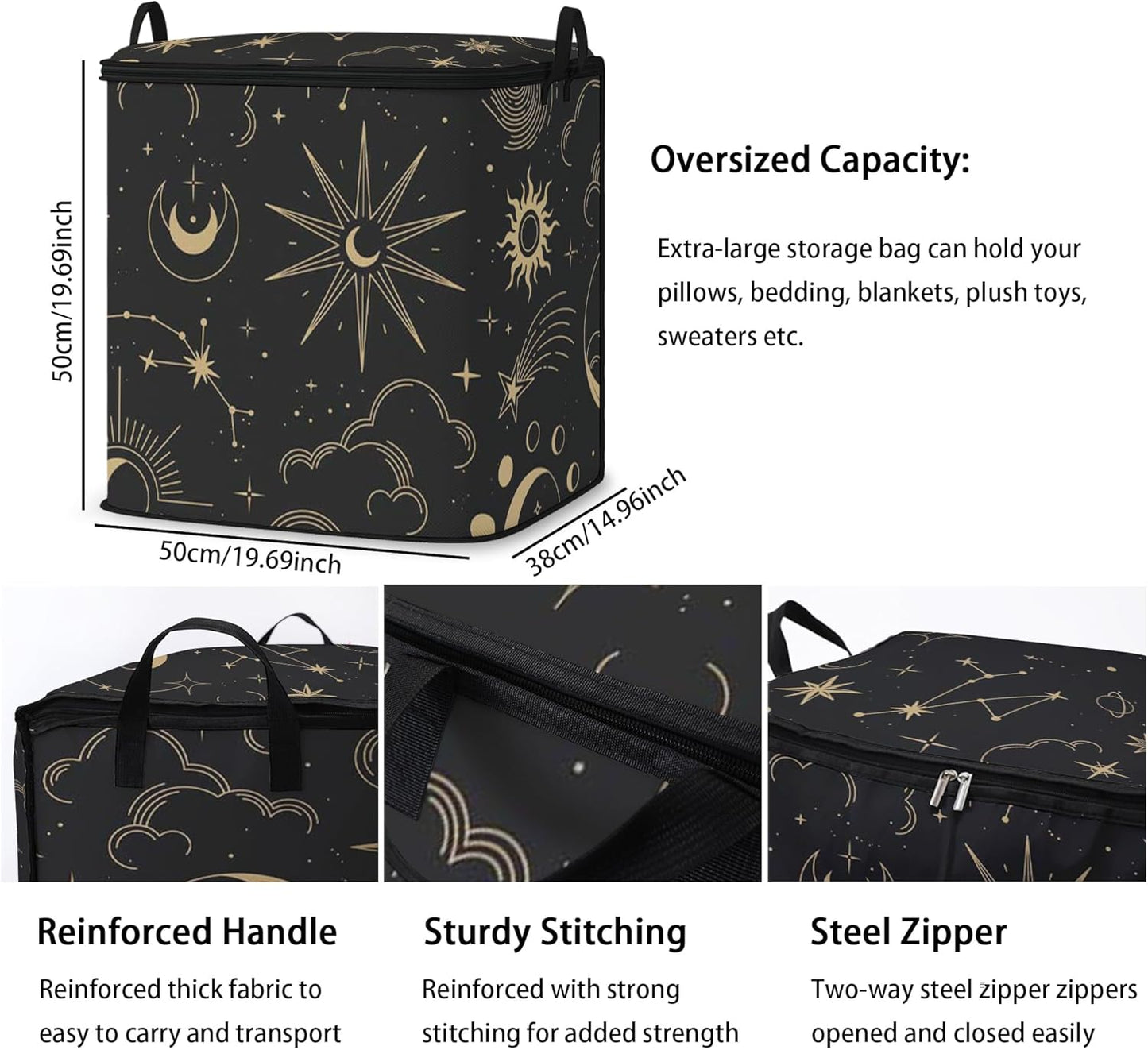 Large Comforter Storage Bag with Zipper,Closet Organizer for Clothes,Blankets,Quilts,Pillows,Fabric Storage Bags with Portable Handles 95L(2-Pack)