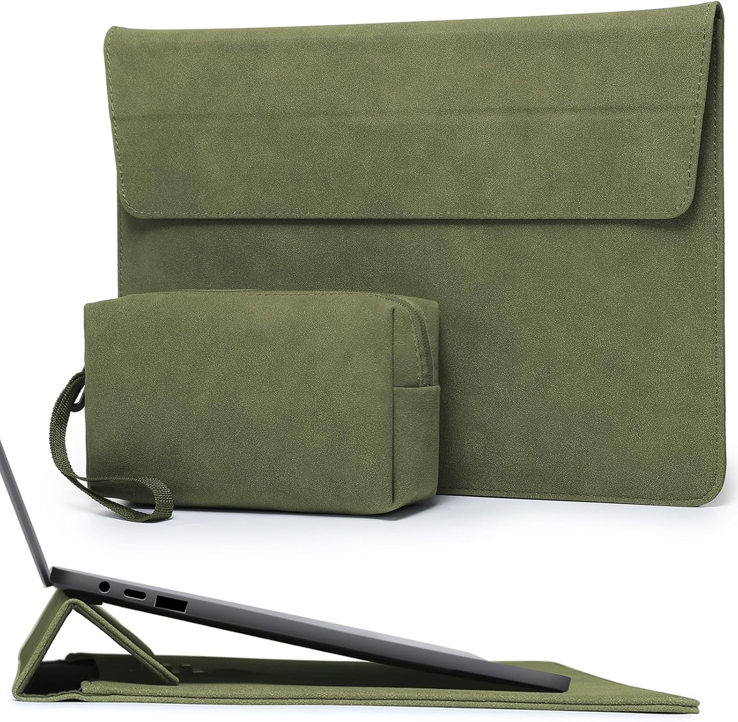 HYZUO 13 Inch Laptop Sleeve with Stand Feature for MacBook Air 13 M4 M3 M2 M1 2025-2018, MacBook Pro 13 M2 M1, 13" iPad Pro/Air, Surface Pro, with Carry Bag, Olive Green