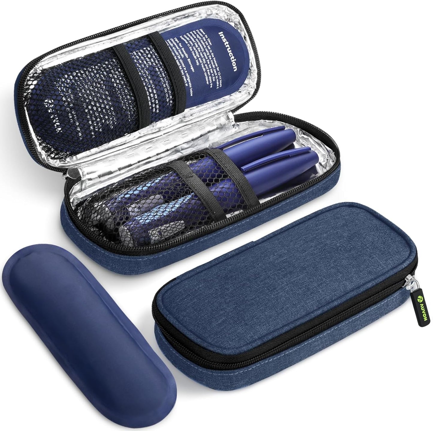 AUVON Insulin Pen Cooler Travel Case with 2 x 90g TSA Approved Ice Packs, Diabetic Medication Insulated Cooling Bag for Insulin Pens and Diabetic Supplies Storage, Compact for Daily Life and Trips