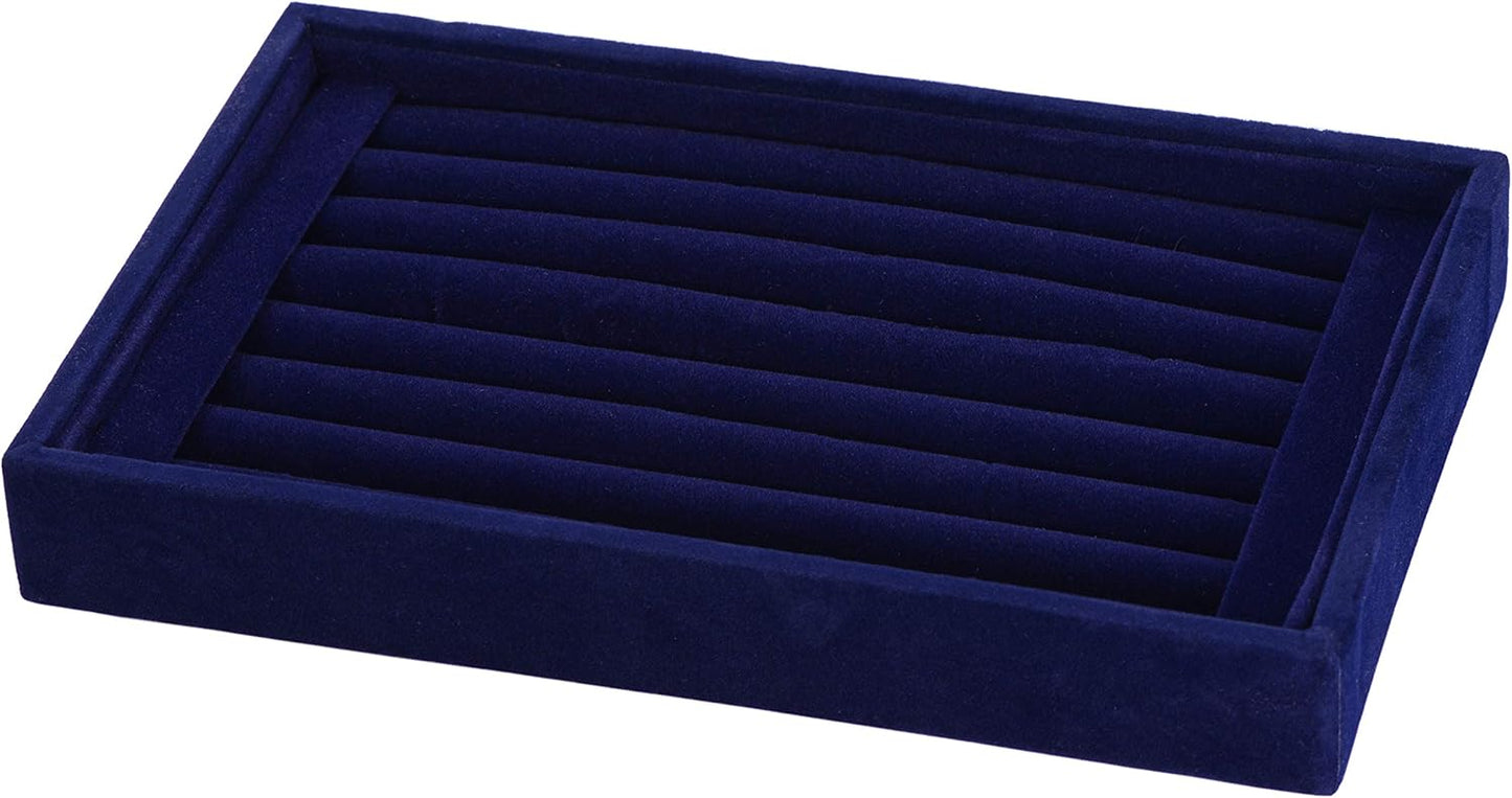 Valyria Velvet 7 Slots Ring Earrings Trays Showcase Display Jewelry Organizer (Blue)