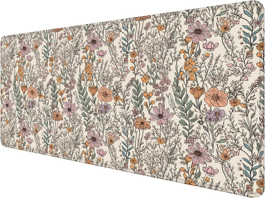 Vintage Rustic Wildflower Floral Large Mouse Pad 31.5x15.7inch, Retro Cottagecore Botanical Flower Large Extended Computer Desk Mat Mousepad for Keyboard and Mouse, Floral Desk Accessories