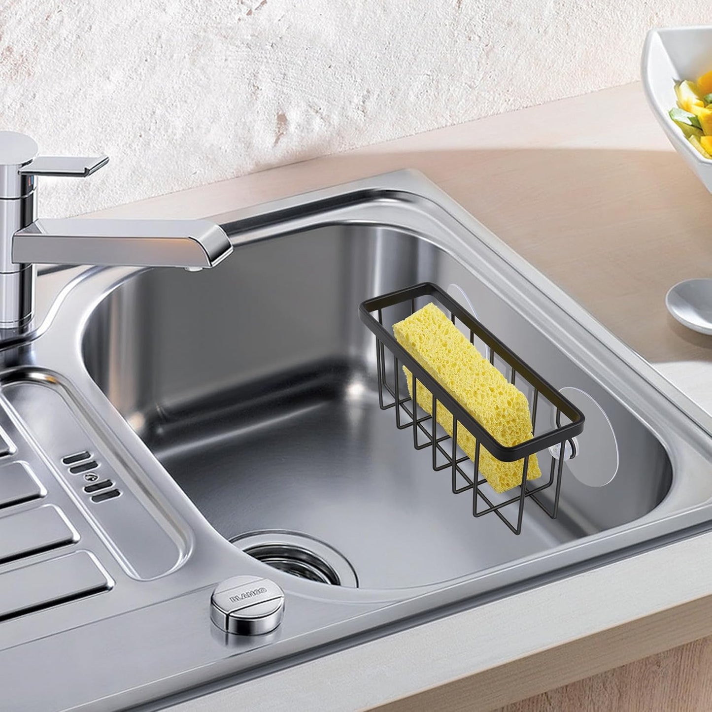 Sponge Holder for Kitchen Sink Suction,Stainless Steel Sponge Holder for Sponges, Scrubbers, Soap, Kitchen, Bathroom, Black