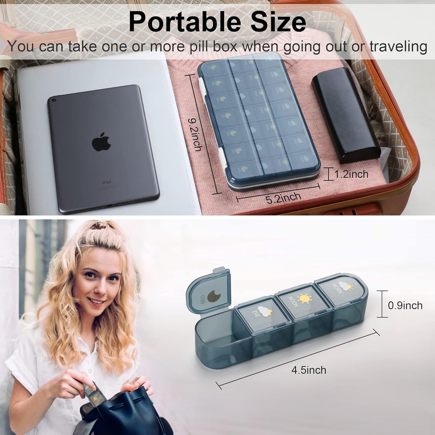 Pill Organizer 4 Times A Day, Pill Box 4 Times A Day 7 Day - Acedada Weekly Medicine Box Organizer with Separate Case, Portable Daily Pill Container Dispenser for Vitamin, Fish Oils, Supplements, Blue