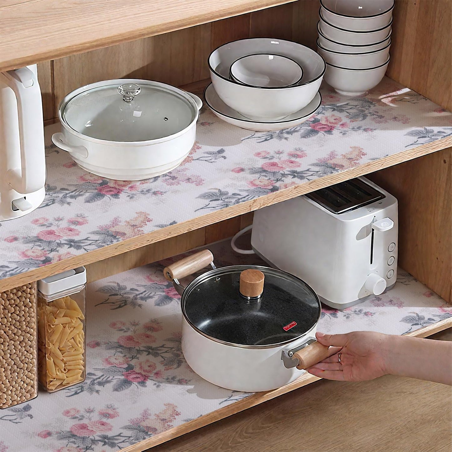 Drawer and Shelf Liner for Cabinets, Non-Adhesive and Strong Non-Slip Vintage Floral Shelf Cabinet Drawer Liners for Kitchen,Table,Bookshelves,Waterproof Cupboard Liners,12IN x 10FT