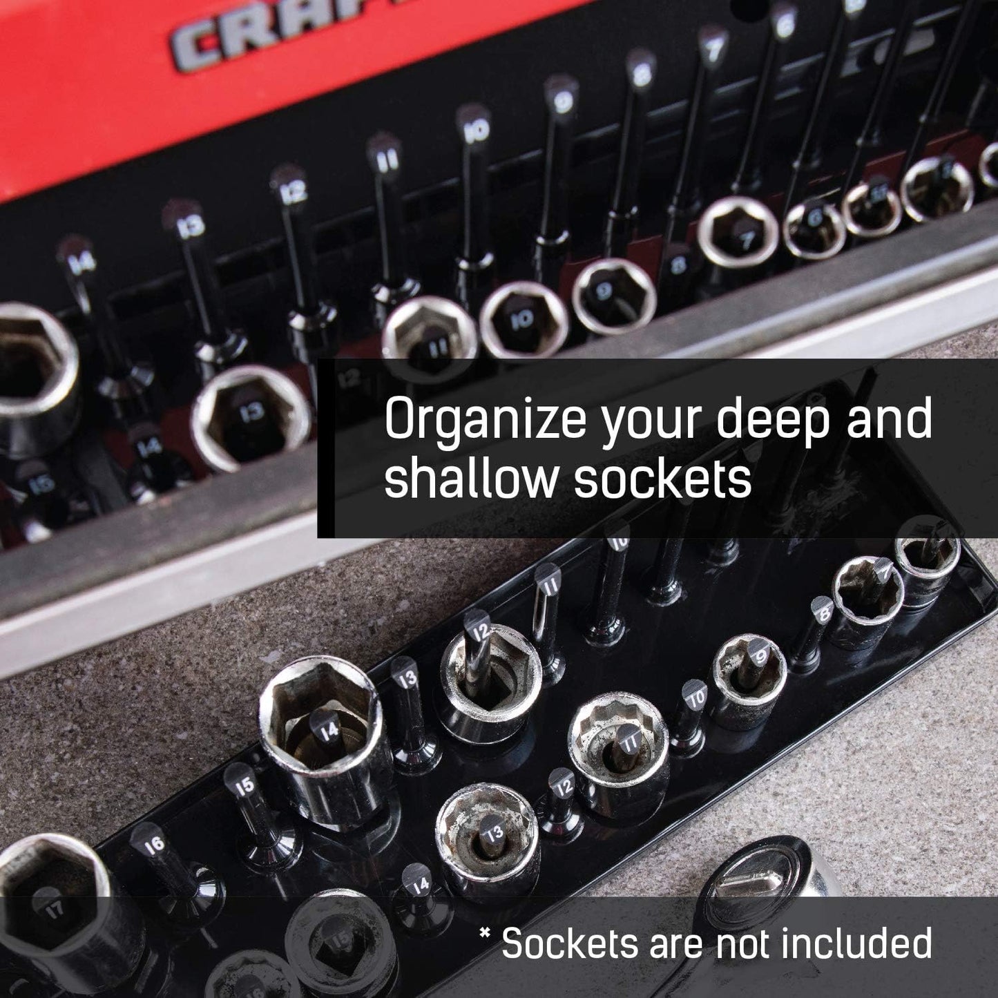 B&C Home Goods Socket Organizers - 6 Piece SAE & Metric Tray Socket Holder - Toolbox Organizers and Storage for ¼, ⅜ and ½ inch Drive Holder for Mechanics