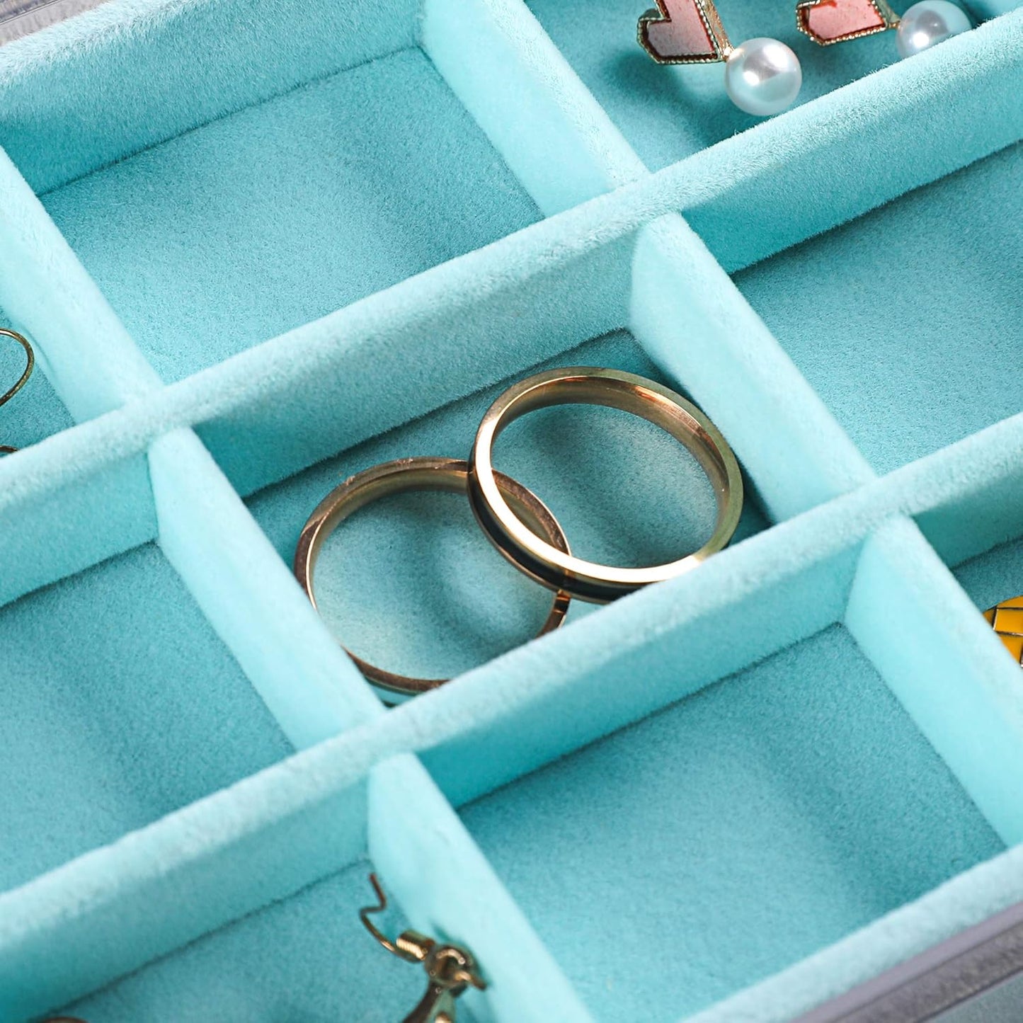Frebeauty Extra Large Acrylic Jewelry Box for Women 5 Layers Clear Jewelry Organizer Velvet Earring Box with 5 Drawers Rings Display Case Necklaces Holder Tray for Women Girls (Turquoise)