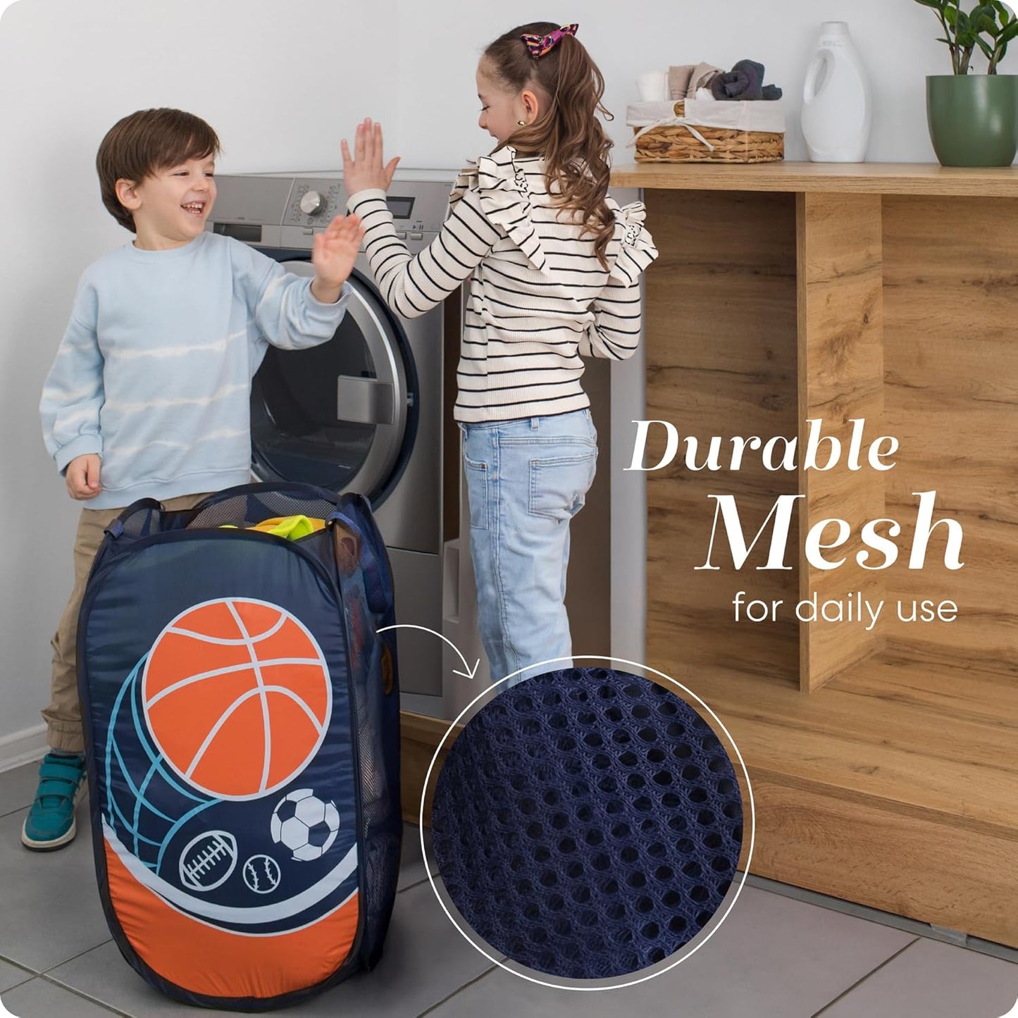 Handy Laundry Collapsible Mesh Pop Up Hamper with Wide Opening and Side Pocket - Breathable, Sturdy, Foldable, and Space-Saving Design for Clothes and Storage (Sports)