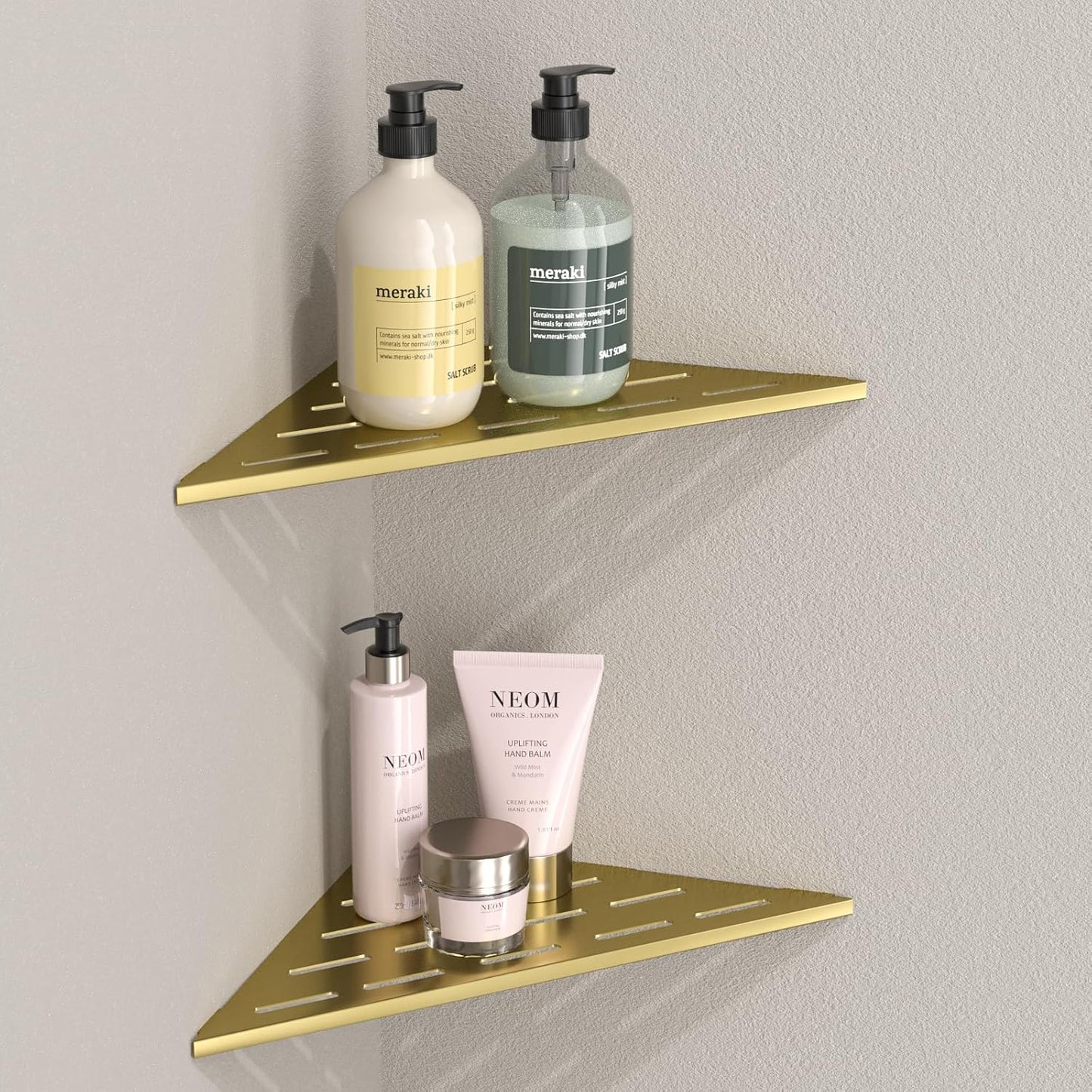 DAYONE Corner Shower Shelf Gold 2 Pack 10", Bathroom Corner Shower Organizer Shelf for Tiled Wall, SUS304 Stainless Steel Recessed Organizer Shelves