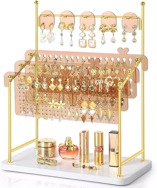 Earring Organizer, Earring Holder Display Stand with 3 Earring Storage Pegboards 568 Holes, Jewelry Organizer with Hook Rack for Stud Earrings Necklace, Acrylic Large Jewlery Hanger Towers for Women