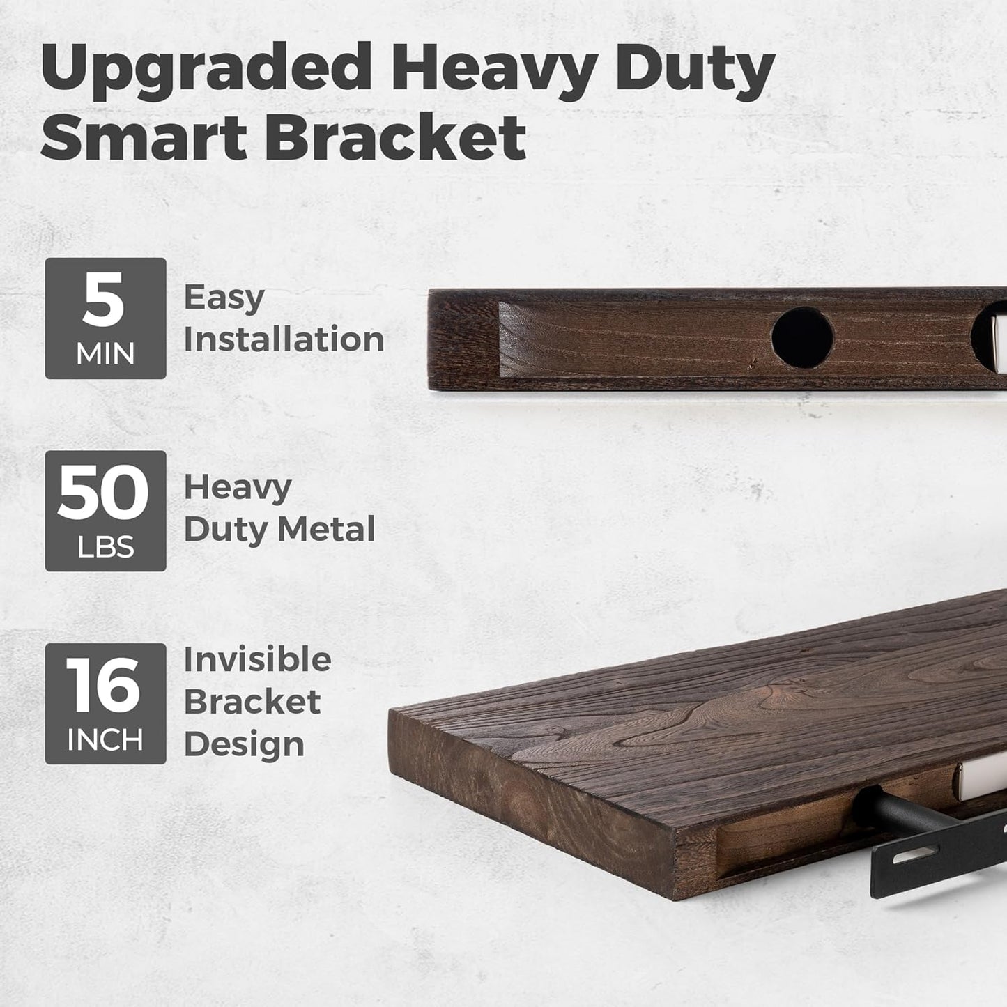 Live Edge Elm Floating Shelves For Wall - 36" W x 9.3" D Rustic Solid Wood Shelves with Invisible Bracket, Wall-Mounted Storage & Display Shelf for Living Room Bedroom Kitchen, Set of 2, Walnut