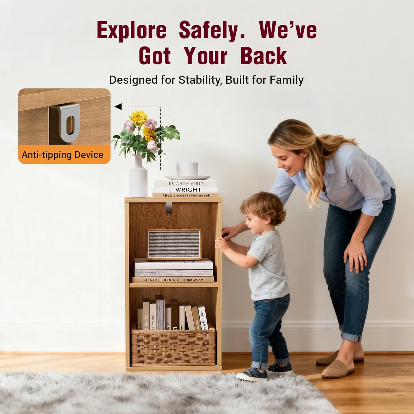 Book Shelf, Wooden Cube Storage Organizer with 11" Open Cubes, Stackable Modular Bookcase for Room Divider Storage, 2 Tier Bookshelf for Living Room, Bedroom, Office (Oak, 2-Cube)