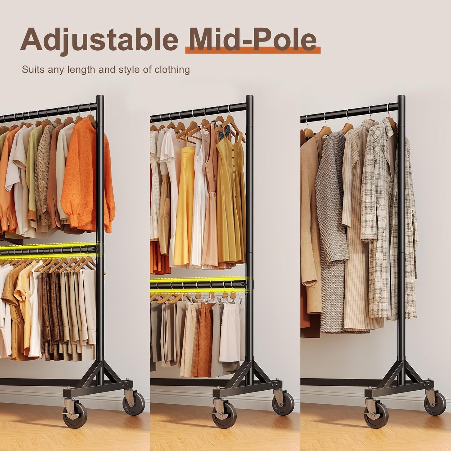 HOKEEPER Z Rack for Clothing Heavy Duty Clothes Rack Hold 550 LBS Commercial Garment Rack with Wheels Rolling Portable Z Base for Bedroom, Living Room, Laundry, Black, 22.8" D x 62.6" W x 87.8" H