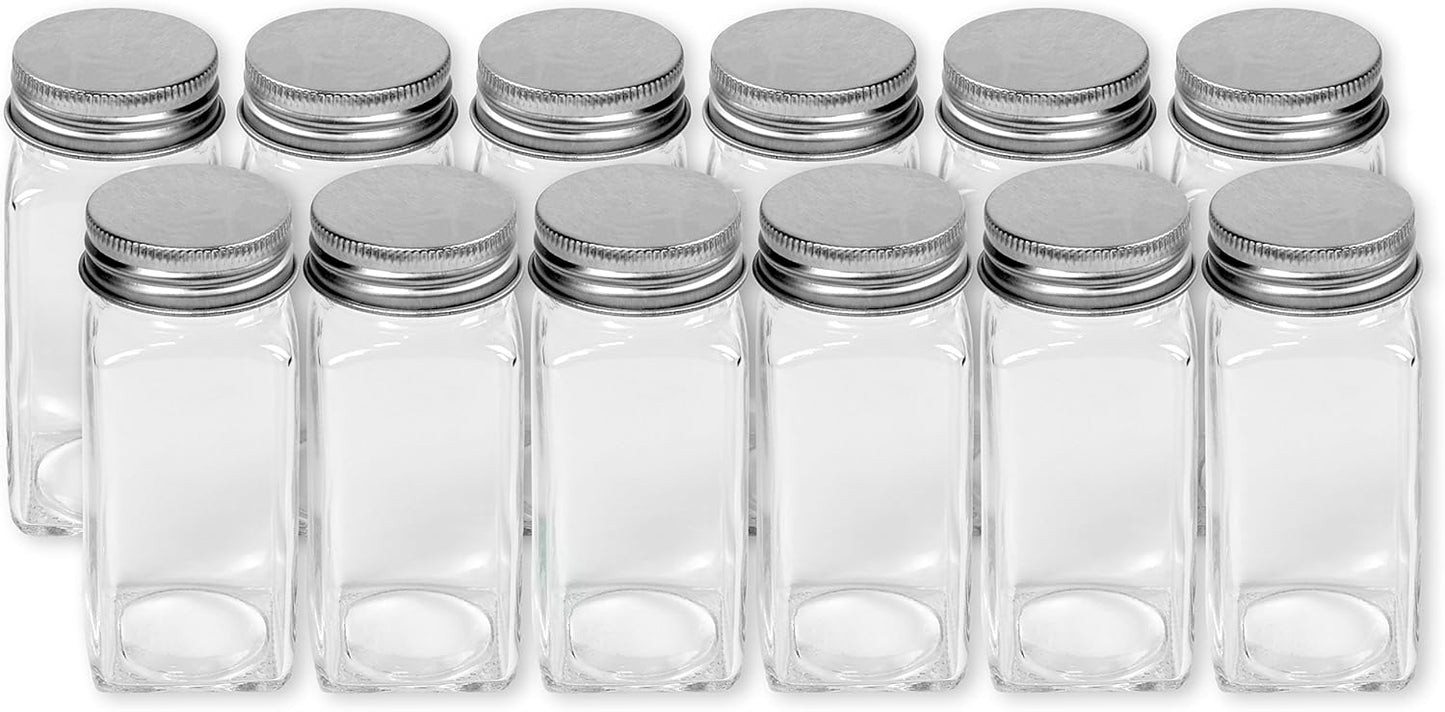 Simple Houseware Spice Jars 4 Ounce Square Bottles w/label, 12 Pack