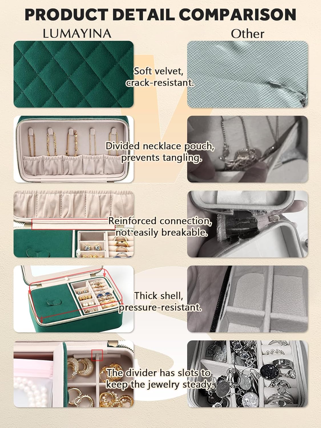 Velvet Travel Jewelry Box with Large Mirror, Double-Layer Jewelry Organizer Case for Women and Girls, Portable Storage Case with 6 Anti-Tarnish Bags Gift Ready for Her (Emerald Green)