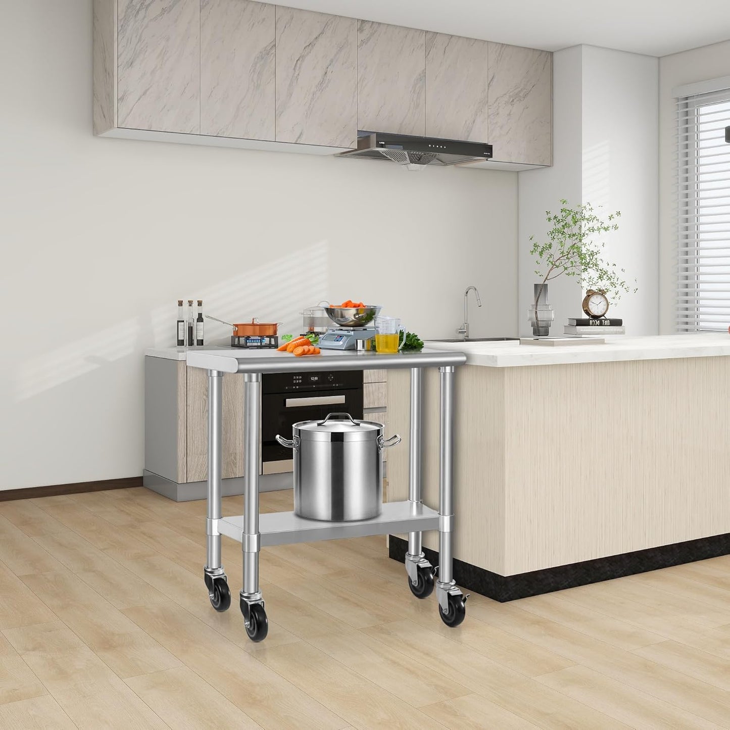 HARDURA Stainless Steel Commercial Table Prep & Work Table with Casters Heavy Duty Metal Table with Wheels NSF 430 14×30 Inches