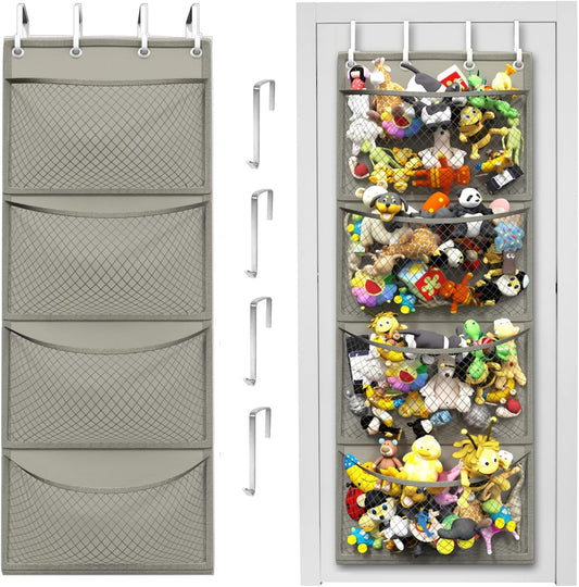 Honeyera Storage for Stuffed Animal - Over Door Organizer for Stuffies, Baby Accessories, and Toy Plush/Easy Installation with Breathable Hanging Pockets (Gray)