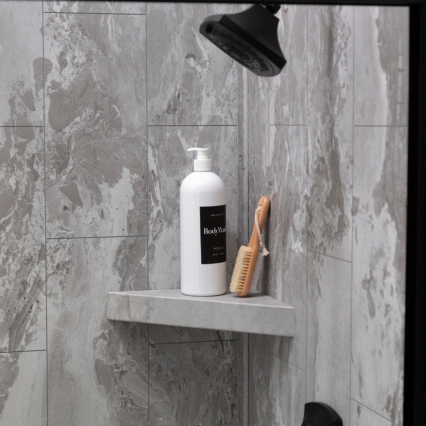 Palisade Vinyl Waterproof Corner Shower Shelf in Smoky Sky/Urban Slope