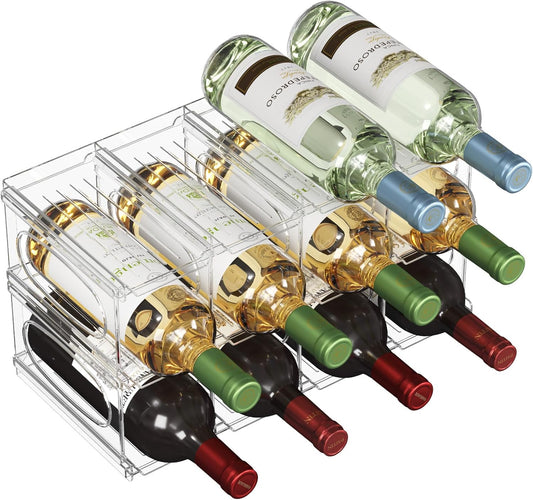 Lifewit Wine Rack for Fridge, Stackable Wine Bottle Holder with Sturdy Support Insert & Reinforced Design, Plastic Bottle Organizer for Refrigerator, Cabinet & Pantry, Clear, Holds 12 Bottles