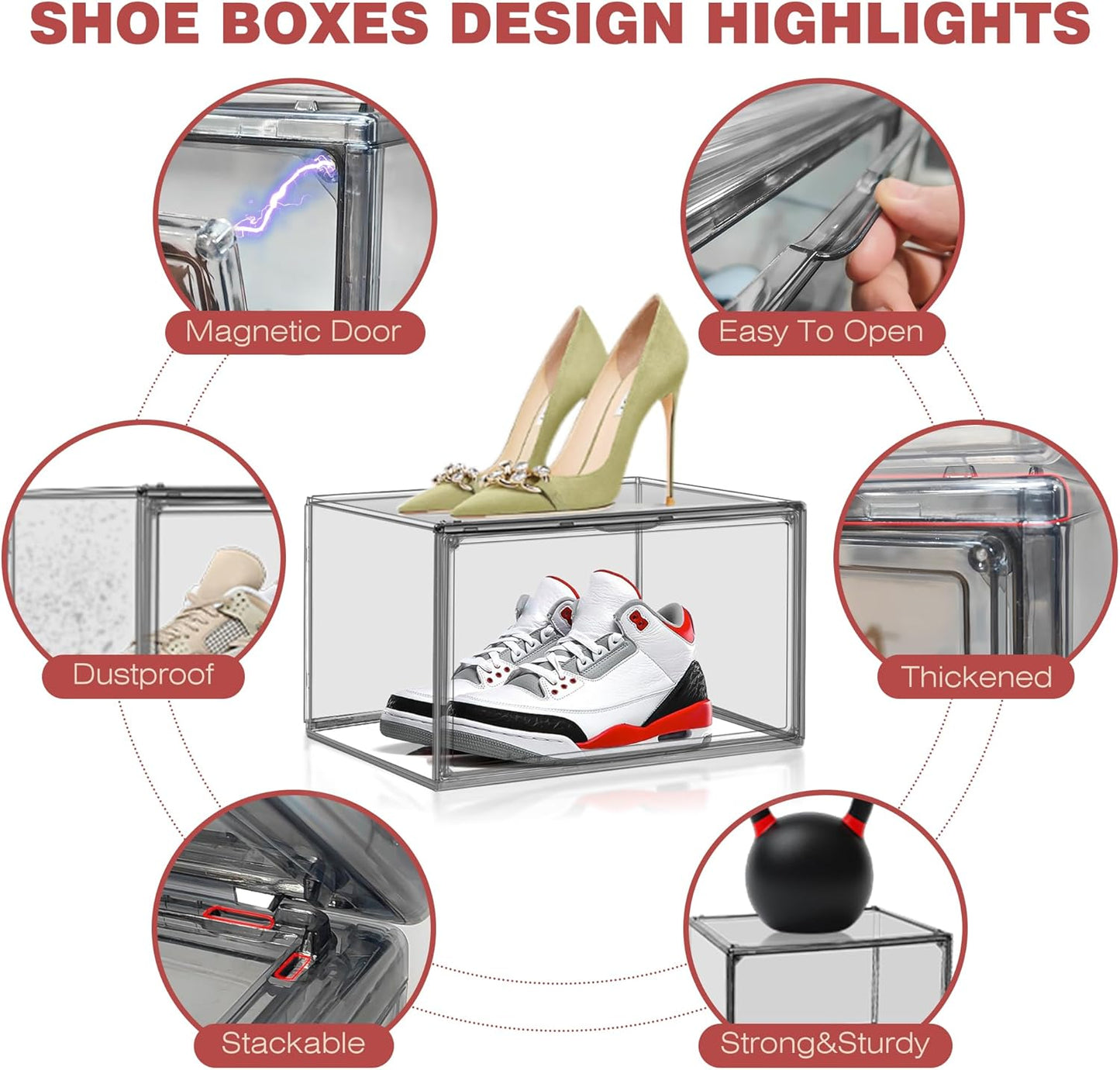 Large Shoe Organizer for Closet Clear Storage Box Sturdy Plastic Stackable Shoe Rack Sneaker Display Case with Magnetic Lids, 1 Pack Size 13