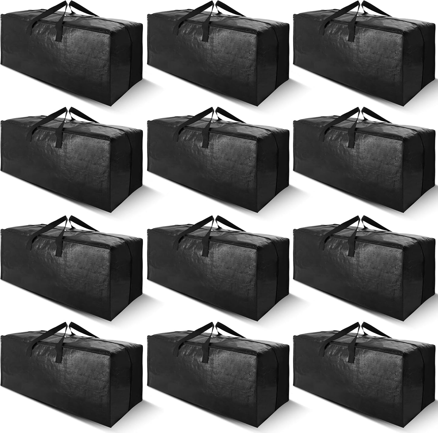 Cosy Family 12 Pack Heavy Duty Moving Bags with Backpack Straps - Strong Handles & Zippers, Storage Totes For Space Saving, Fold Flat, Alternative to Moving Box (X-Large-Set of 12, Black)