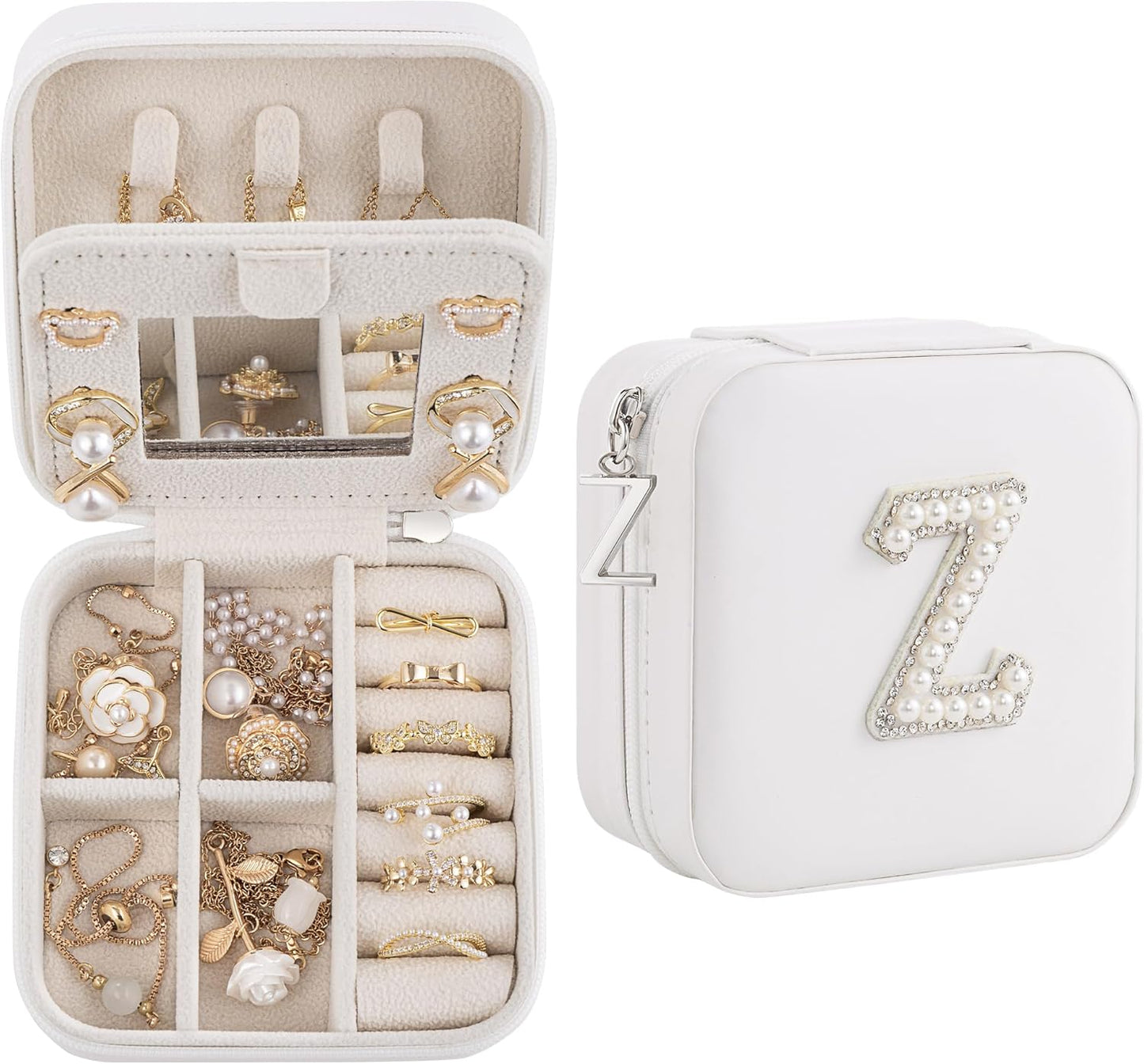 Birthday Gifts For Women with Initial Jewelry Box, Travel Case for Ladies, Graduation & Bridesmaid Gifts
