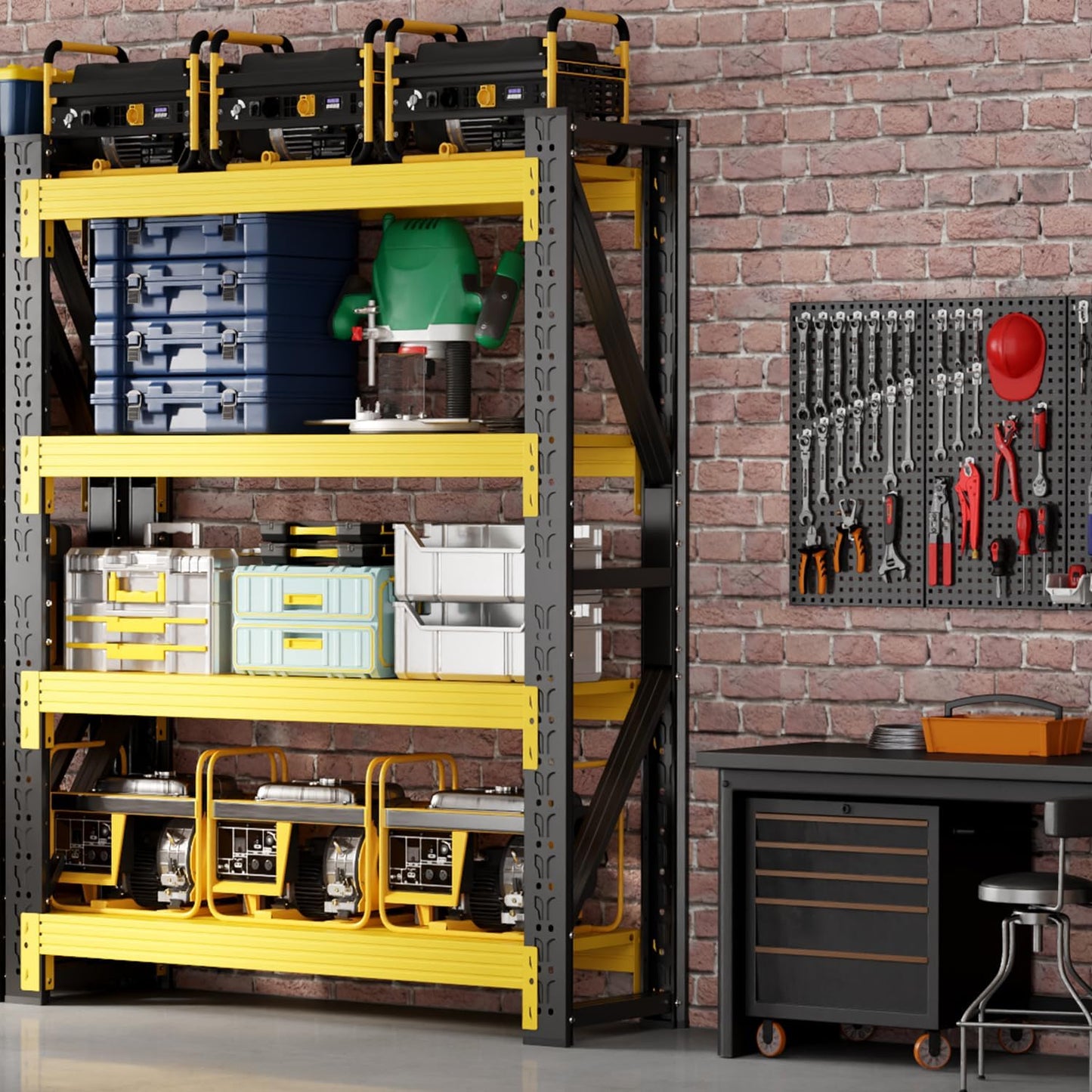 48" W Garage Shelving,4-Tier Heavy Duty Storage Shelves Unit with Adjustable Metal Shelf for Warehouse,Basement,Workshop,4000LBS,48" W x 20" D x 79" H,Black&Yellow
