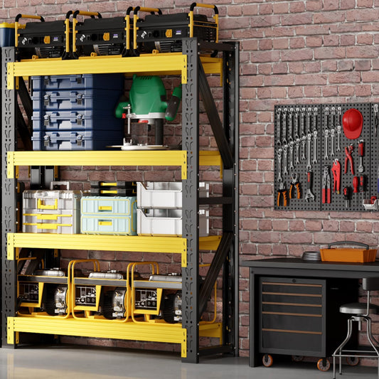 48" W Garage Shelving,4-Tier Heavy Duty Storage Shelves Unit with Adjustable Metal Shelf for Warehouse,Basement,Workshop,4000LBS,48" W x 20" D x 79" H,Black&Yellow