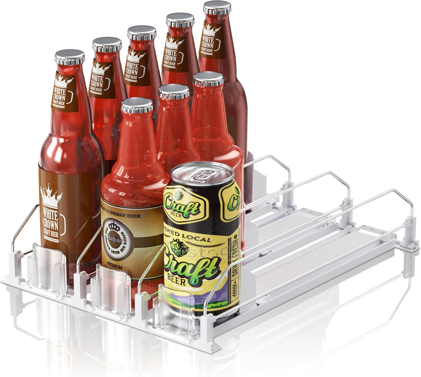 Drink Organizer for Fridge,12oz 16oz 20oz - Soda Can Dispenser for Refrigerator,Width Adjustable,Automatic Pusher Glide (White, 15"D 3ROW,Holds 15 Cans)