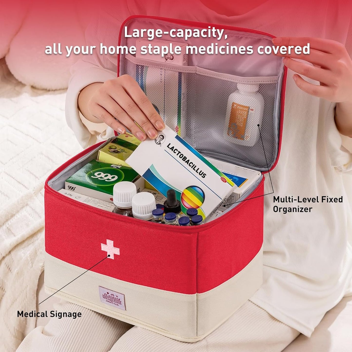 Medication Organizer Storage Bag,Large Capacity Portable Pill Bottle Organizer with Hand, Empty First Aid Kit for Home and Travel