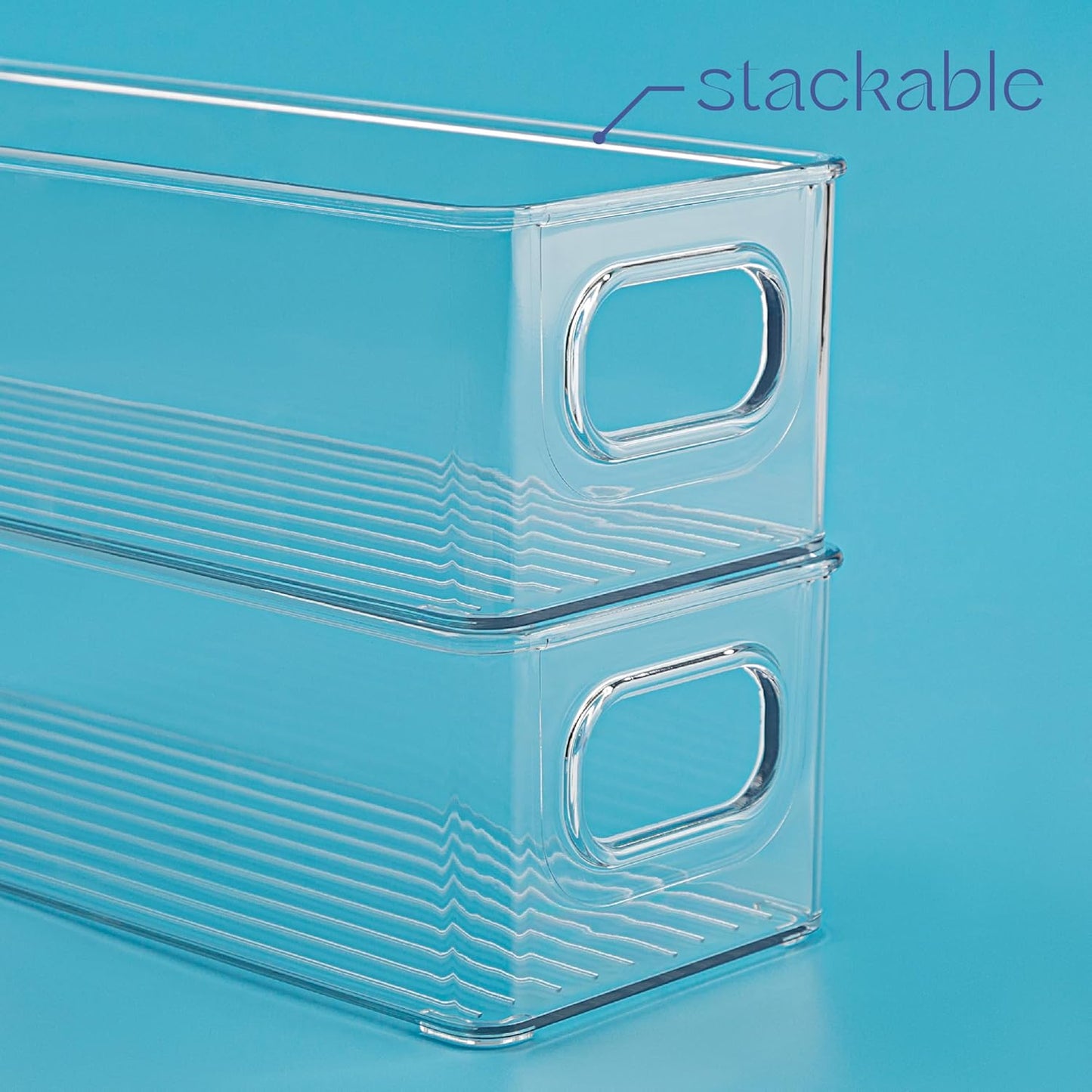 primebox Plastic Food Storage Clear Container Bin with Handles for Organizing Kitchen, Pantry, Refrigerator, Freezer, Pantry, Cabinet, Closet, Bathroom. Stackable 10"X4"3"