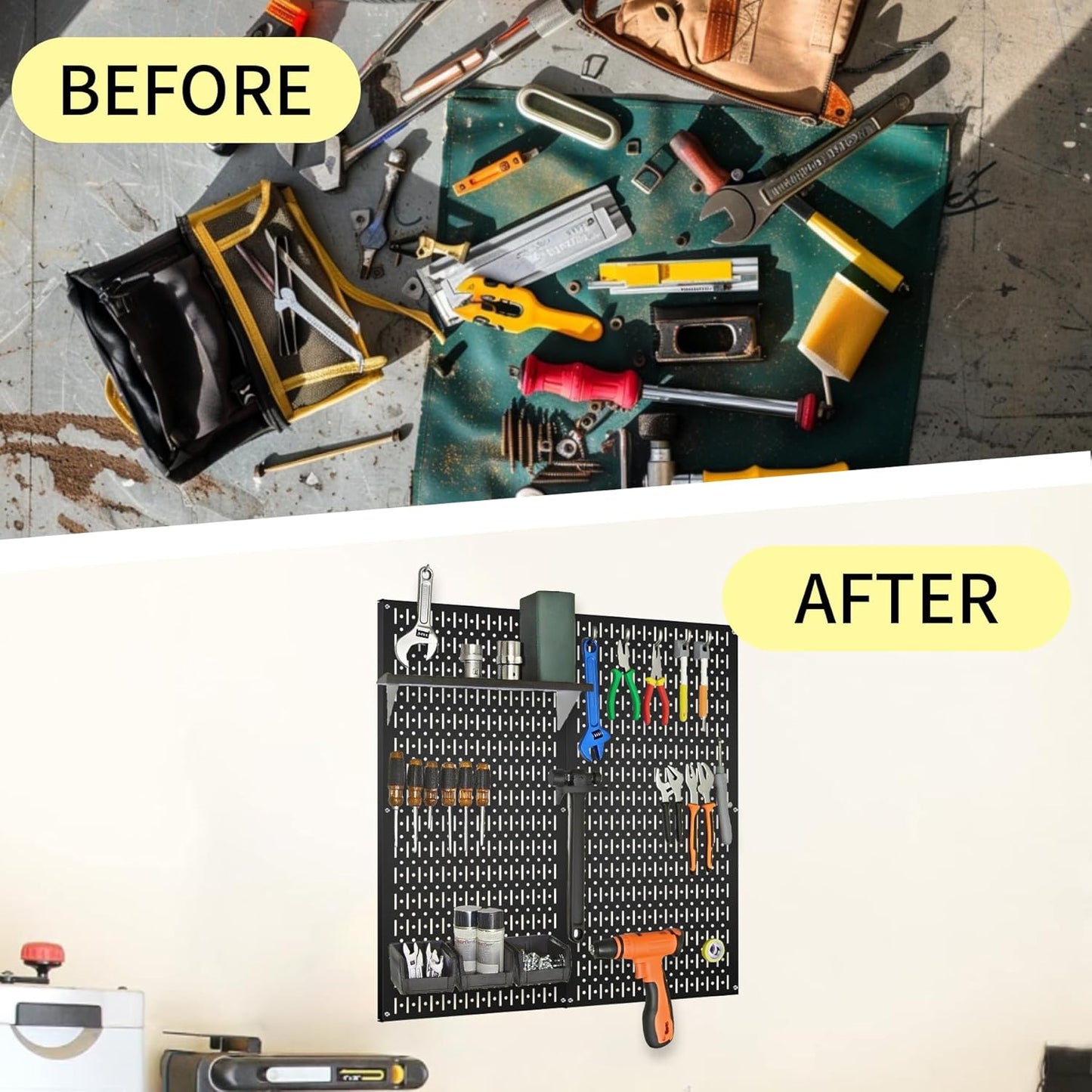Pegboard Wall Organizer 2 PCS 32" x 16" Black Peg Board Metal Pegboard Panels for Garage Tool Storage