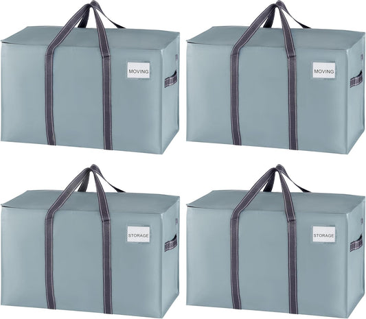VENO 4 Pack Moving Bags and Large Christmas Storage Bins with lids. Alternative to Moving Boxes, Packing Supplies for College. Extra Large Heavy Duty Totes for Packaging (Light Blue Matte, 4 Pack)