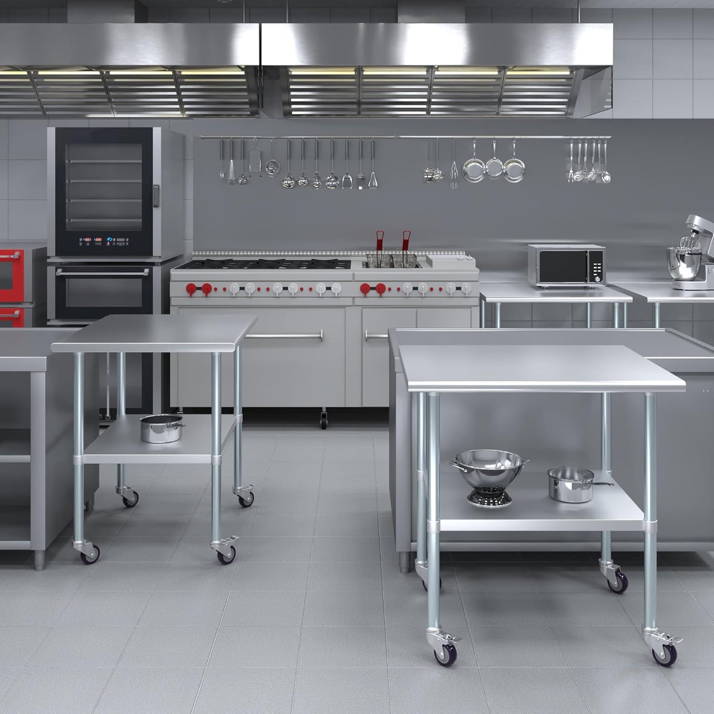 AmGood 30" x 36" Stainless Steel Work Table with Casters | Heavy Duty Metal Utility Table On Wheels | Kitchen Island Cart