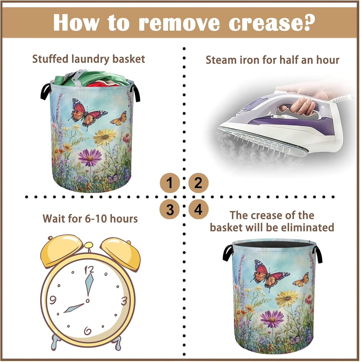 Colorful Butterfly Collapsible Laundry Baskets,Flowers Laundry Hamper,Storage Basket with Handles for Bathroom Bedroom College Dormitory Living Room Nursery Organizer 16"x20"