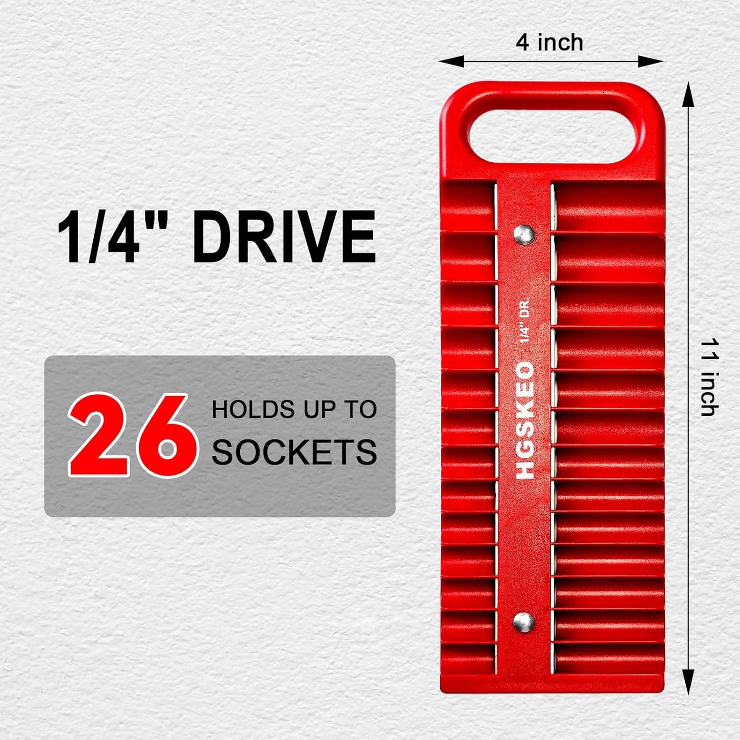 Magnetic Socket Holder Set with Handle, Portable Socket Organizer, Heavy Duty Socket Racks 1/4" Drive Holders Hold 26 standard Sockets for Tool Box(Red, 1/4" Drive)